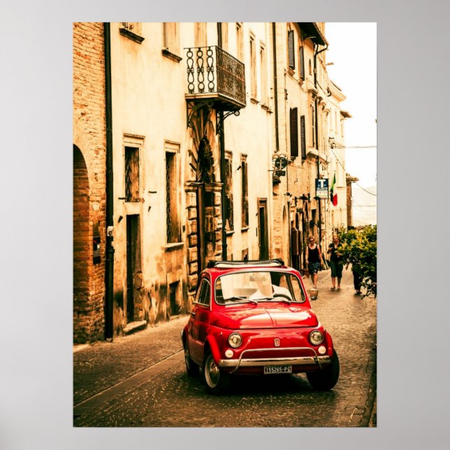Red Fiat 500 Poster, Vintag cinquecento, Italien Poster (Vorne)