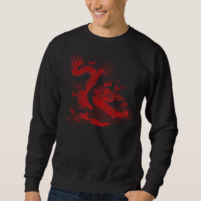 Red Fierce Dragon mit spitzen Flügeln und Mandala  Sweatshirt (Vorderseite)