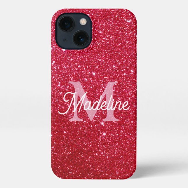 Red Fiery Sparkling Glitter Monogrammed    iPhone Hülle (Rückseite)
