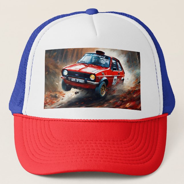 Red Fiesta Kundgebung Car: Racing durch waldreiche Truckerkappe (Vorderseite)