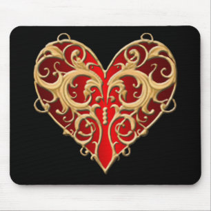 Red Filigree Heart Mouse Pad Mousepad
