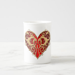 Red Filigree Heart Tasse