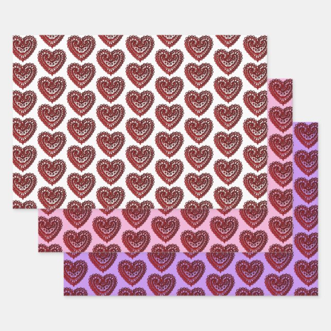 Red Filigree Hearts Collection Geschenkpapier Set (Set)