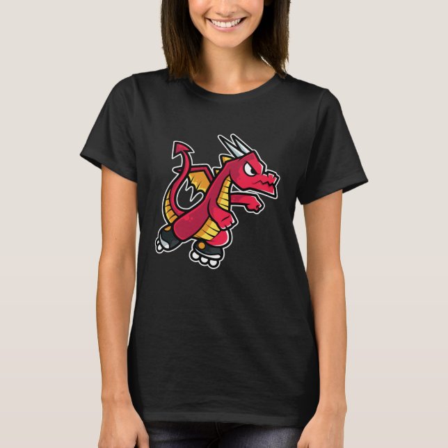 Red Fire Dragon Retro Roller Skate T-Shirt (Vorderseite)