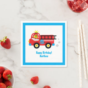 Red Fire Truck Adorable Lächeln Fireman Geburtstag Serviette