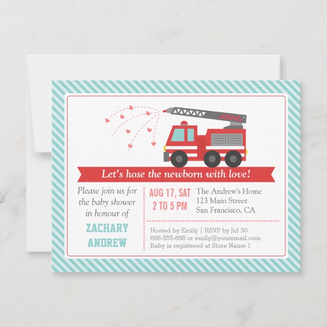 Red Fire Truck Baby Boy Dusche Party Einladung (Vorderseite)