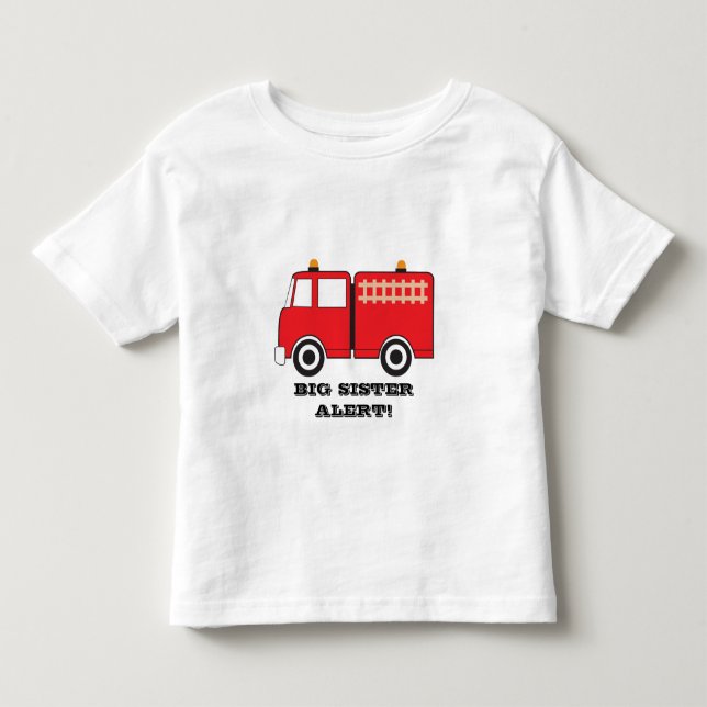 Red Fire Truck Big Sister Alert! Kleinkind T-shirt (Vorderseite)
