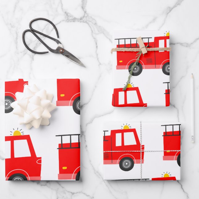 Red Fire Truck Birthday Geschenkpapier Set (Vorderseite)