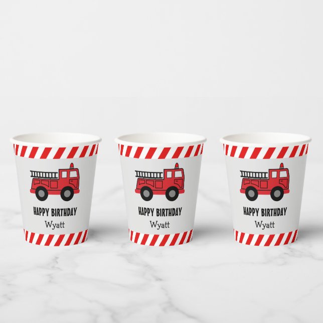 Red Fire Truck Birthday Pappbecher (Multi)