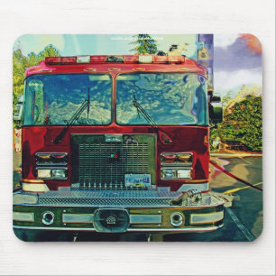 Red Fire Truck Feuerwehrmann's Art Gift Mousepad
