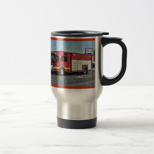 Red Fire Truck Feuerwehrmann's Drinking Tasse (Rechts)