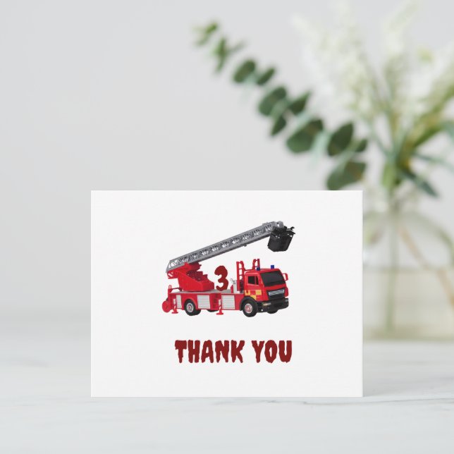 Red Fire Truck Geburtstag Danke Karte (Stehend Vorderseite)