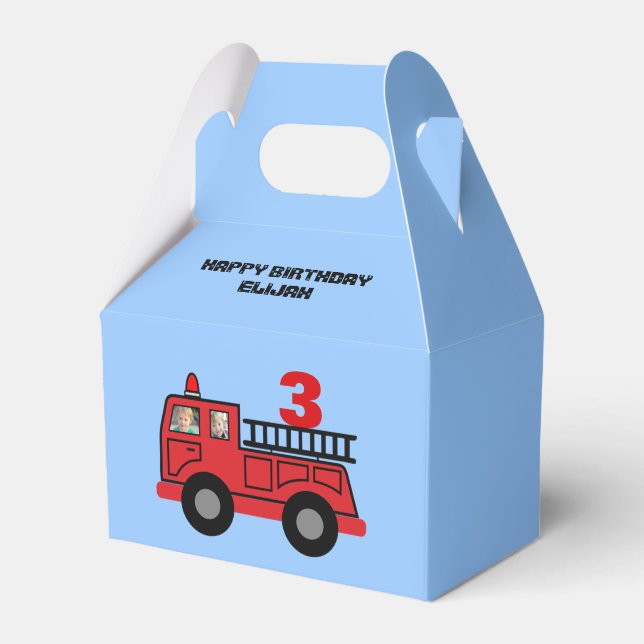 Red Fire Truck Kid's Birthday Foto Custom Geschenkschachtel (Vorderseite)