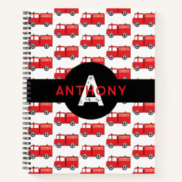 Red Fire Truck Kids Monogram Name School Notizbuch