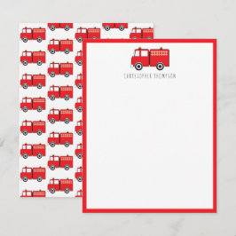 Red Fire Truck Kinder personalisiert Mitteilungskarte