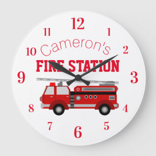 Red Fire Truck mit Ihrem eigenen Individuelle Name Große Wanduhr