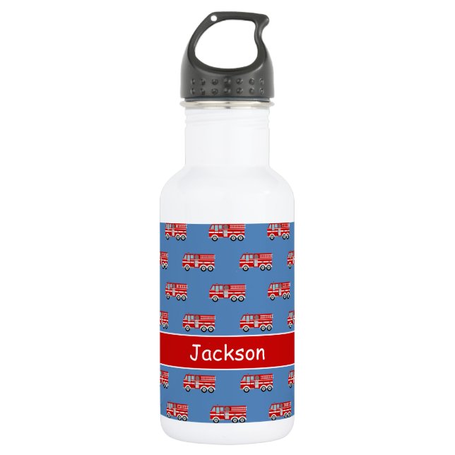 Red Fire Truck Muster Personalisiert Boy Edelstahlflasche (Vorderseite)