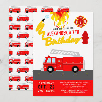 Red Fire Truck Party Thema Feuerwehrmann Geburtsta Einladung