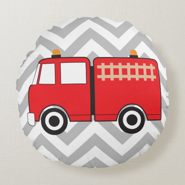 Red Fire Truck Rundes Kissen (Vorderseite)