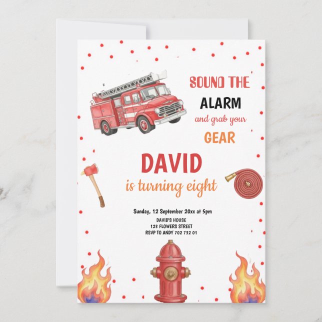 RED FIREFIGHTER BIRTHDAY PARTY INVITATION (Devant)
