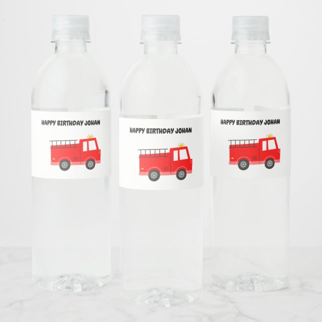 Red Firetruck Birthday Water Bottle Label (Flaschen)