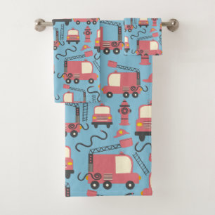 Red Firetrucks Firefighter Kids Rescue Vehicles Badhandtuch Set