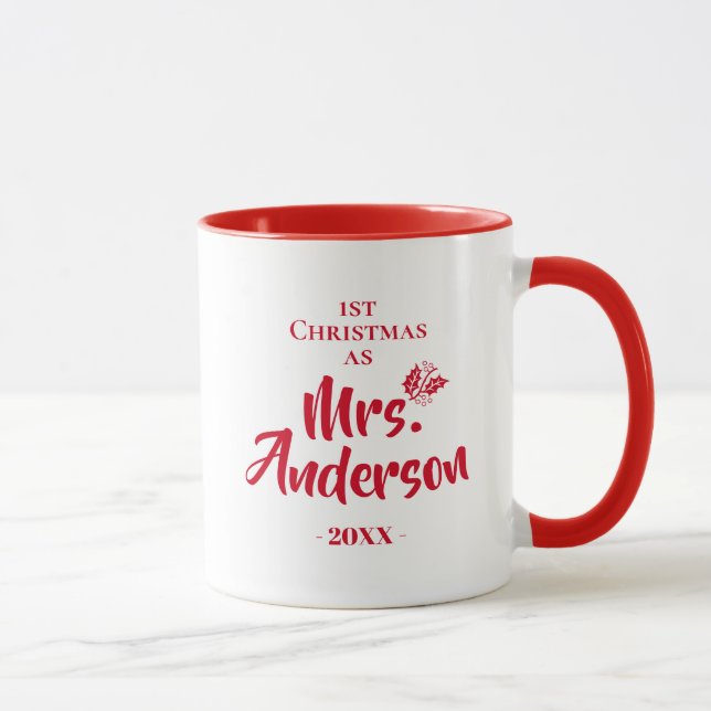 Red First Christmas als Mrs. Gift für Wifey Tasse (Rechts)