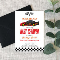 Red Flame Race Car Checkered Race Flag Babydusche