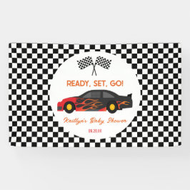 Red Flame Race Car Ready Set Go Baby Dusche Banner