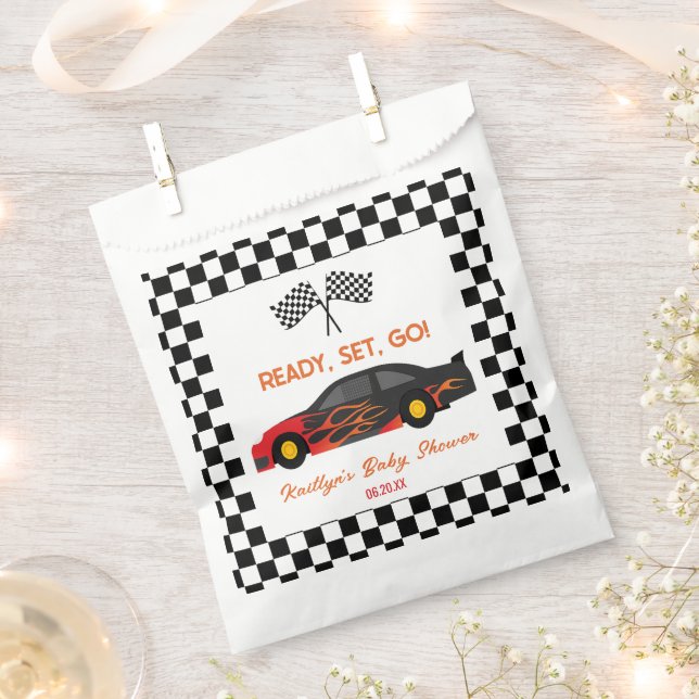 Red Flame Race Car Ready Set Go Baby Dusche Geschenktütchen (Ausgeschnitten)