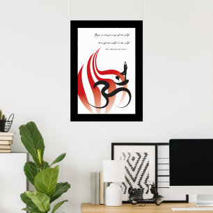 Red Flame Yoga & Modern Zen Calligraphy Om Om Poster