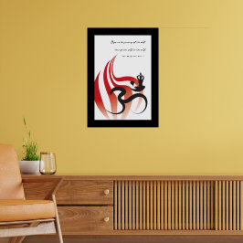 Red Flame Yoga & Modern Zen Calligraphy Om Om Poster