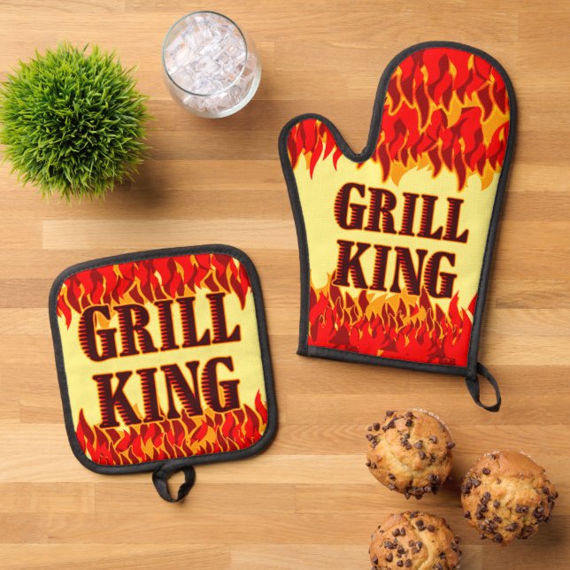 Red Flames Cookout GRILLEN Sprichwort Ofenhandschuh & Topflappen-Set (Oben Unten)