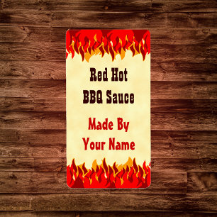 Red Flames Custom BBQ Sauce Canne Étiquette moyen