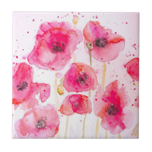 Red Flanders Poppy Blume Muster Fliese