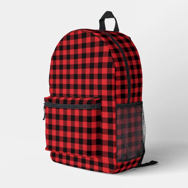 Red Flannel Buffalo Karo Pattern Bedruckter Rucksack (Rückseitige Ecke Rechts)