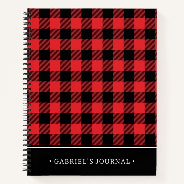 Red Flannel Buffalo Karo Pattern | Name hinzufügen Notizbuch (Vorderseite)