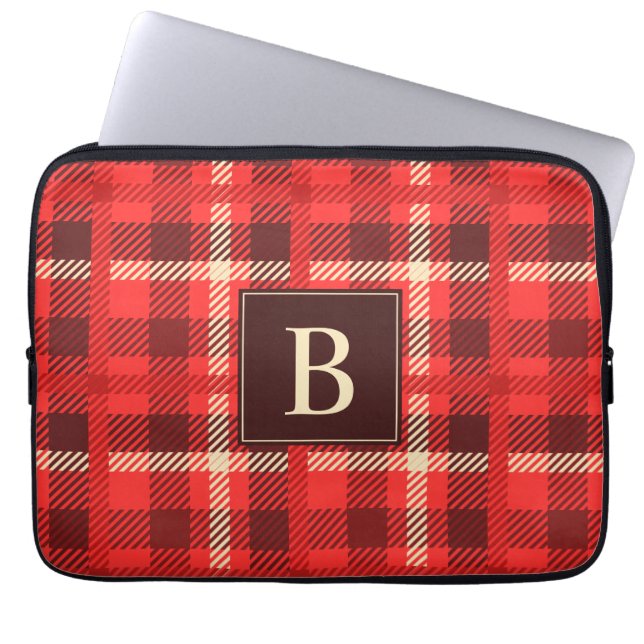 Red Flannel Look Kariert mit Custom Monogram Laptopschutzhülle (Vorderseite)