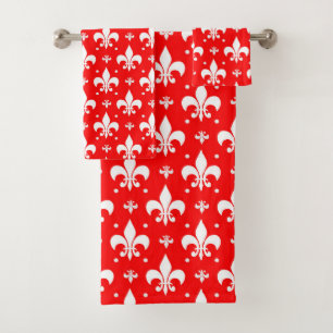 Red Fleur-de-lis-Muster Badhandtuch Set