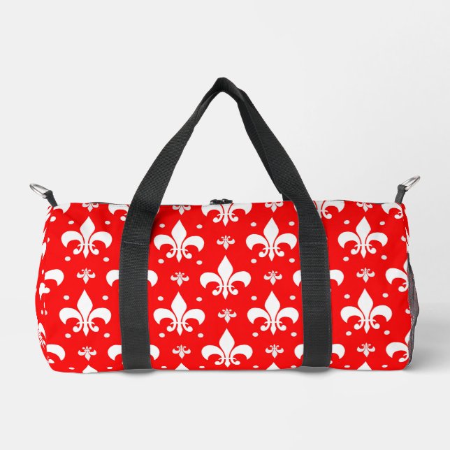 Red Fleur-de-lis-Muster Duffle Bag (Vorderseite)