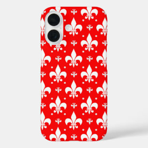 Red Fleur-de-lis-Muster iPhone 16 Hülle