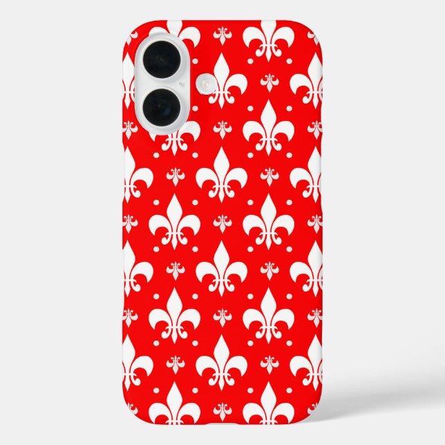 Red Fleur-de-lis-Muster iPhone 16 Hülle (Rückseite)