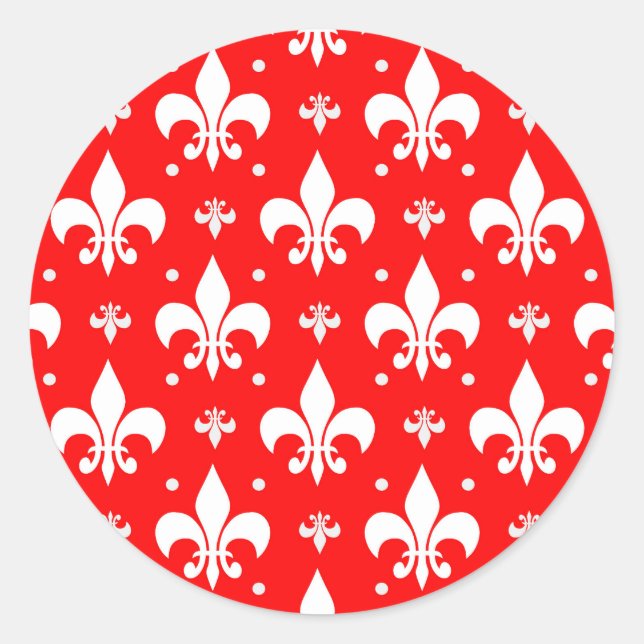 Red Fleur-de-lis-Muster Runder Aufkleber (Vorderseite)