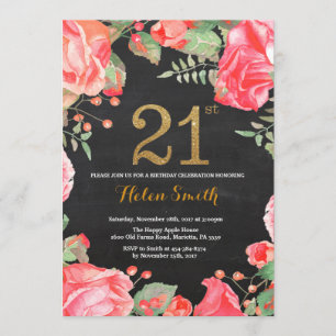 Red Floral 21e anniversaire Invitation Parties sci