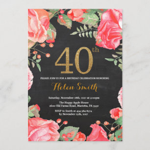 Red Floral 40th Birthday Invitation Parties scinti