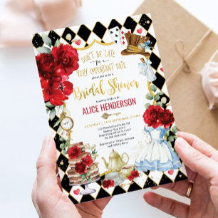 Red Floral Alice im Wunderland Brautparty Tee Einladung