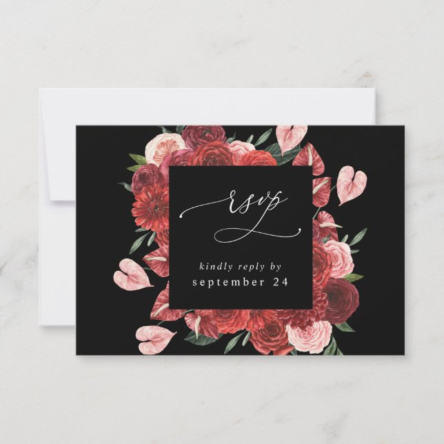 Red Floral Black w Meal UAWG RSVP Karte (Vorderseite)