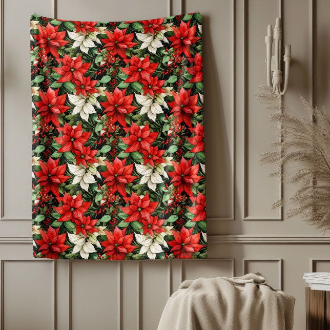 Red Floral Blanket Classic Christmas Couch Style Fleecedecke (Red Floral Blanket Classic Christmas Couch Style)