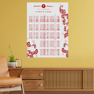 Red Floral Boho Chic Peacock Hochzeitstabelle Poster