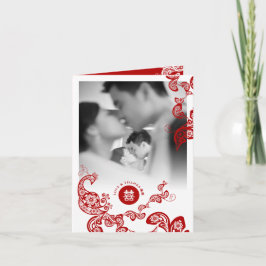 Red Floral Boho Peacock Eastern Chic Asiatische Ho Dankeskarte
